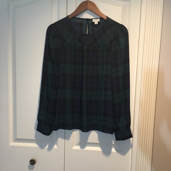 New J crew black watch plaid top / piping size S